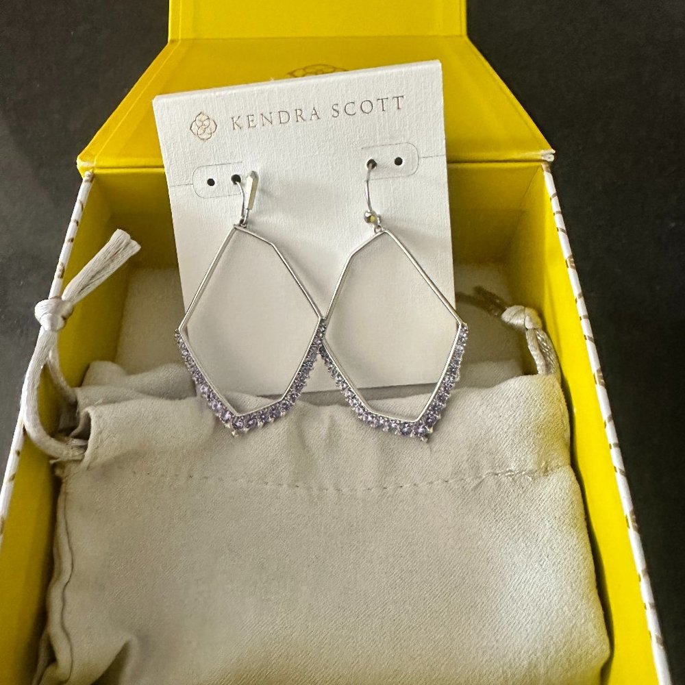 Kendra Scott Open Silver Earrings with Blue Crystal